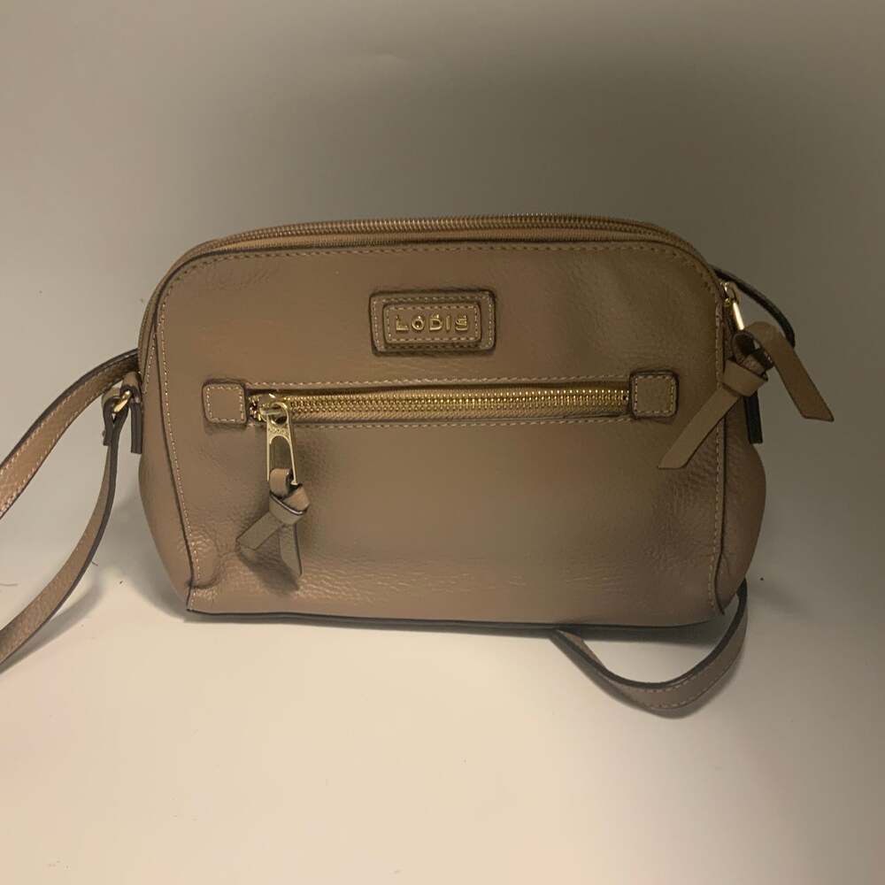 Lodis Pebble Grain Leather Crossbody Bag, Taupe, Gold Hardware